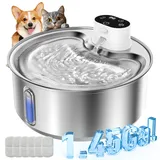WILKIEE 5,5 L Trinkbrunnen für Hunde Katzen Edelstahl Kabellos (6 Filter)
