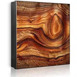 Banjado Großer Schlüsselkasten Metall 30x30cm Schwarz Scharnier Links 50 Haken Beschreibbar Magnetisch Motiv Holz Gemasert Astloch