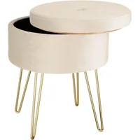 Tectake Sitzhocker Ava gepolstert in Samtoptik 37,5 x 44,5 x 37,5 cm Beige