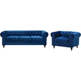 Beliani Sofa Set Chesterfield Samtstoff Marineblau 4-Sitzer