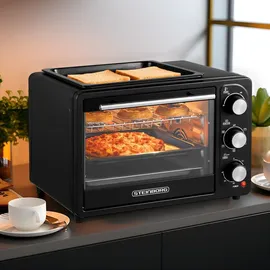 Steinborg 3in1 Mini-Backofen mit Grillplatte Umluft 1300W Schwarz