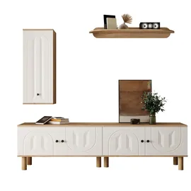 stilvora Wohnwand, Weiß, Natur, Holz, 4 Fächer, Rechteckig,Rechteckig, Rundrohr, 170x100x40 cm, Wohnzimmer, Wohnwände, Anbauwände