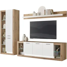 Home Affaire Wohnwand HOME AFFAIRE "Brixen, moderne Anbauwand, Wohnzimmer-Set, Eiche Evoke Dekor mit Weiß", weiß (eiche evoke, weiß), B:298cm H:195cm T:43cm, Holzwerkstoff, Kastenmöbel-Sets, Wohnwand, enthält Stauraumelement, Lowboard und Wandboard