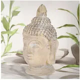 ECD Germany Buddha Kopf Figur 45x39x78 cm Beige/Grau aus Kunststein