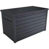 Koll Living Auflagenbox/Kissenbox Goliath XXL 870 Liter Farbe : Graphit l 100% Wasserdicht l mit Belüftung dadurch kein übler Geruch/Schimmel l Moderne Holzoptik l Deckel belastbar bis 50 KG