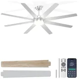 Ohniyou 152,4 cm Deckenventilator mit Beleuchtung, Deckenventilator mit Fernbedienung/APP-Steuerung, Dimmbar, Leiser Gleichstrommotor, Große Deckenventilatoren für den Innen-und Außenbereich, Silber