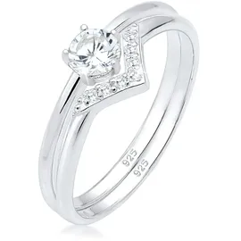Elli Ring Damen Set, Solitär Dreieck Zirkonia Edel in 925 Sterling Silber