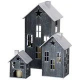 Spetebo Laterne Haus 3er Set Metall Schwarz
