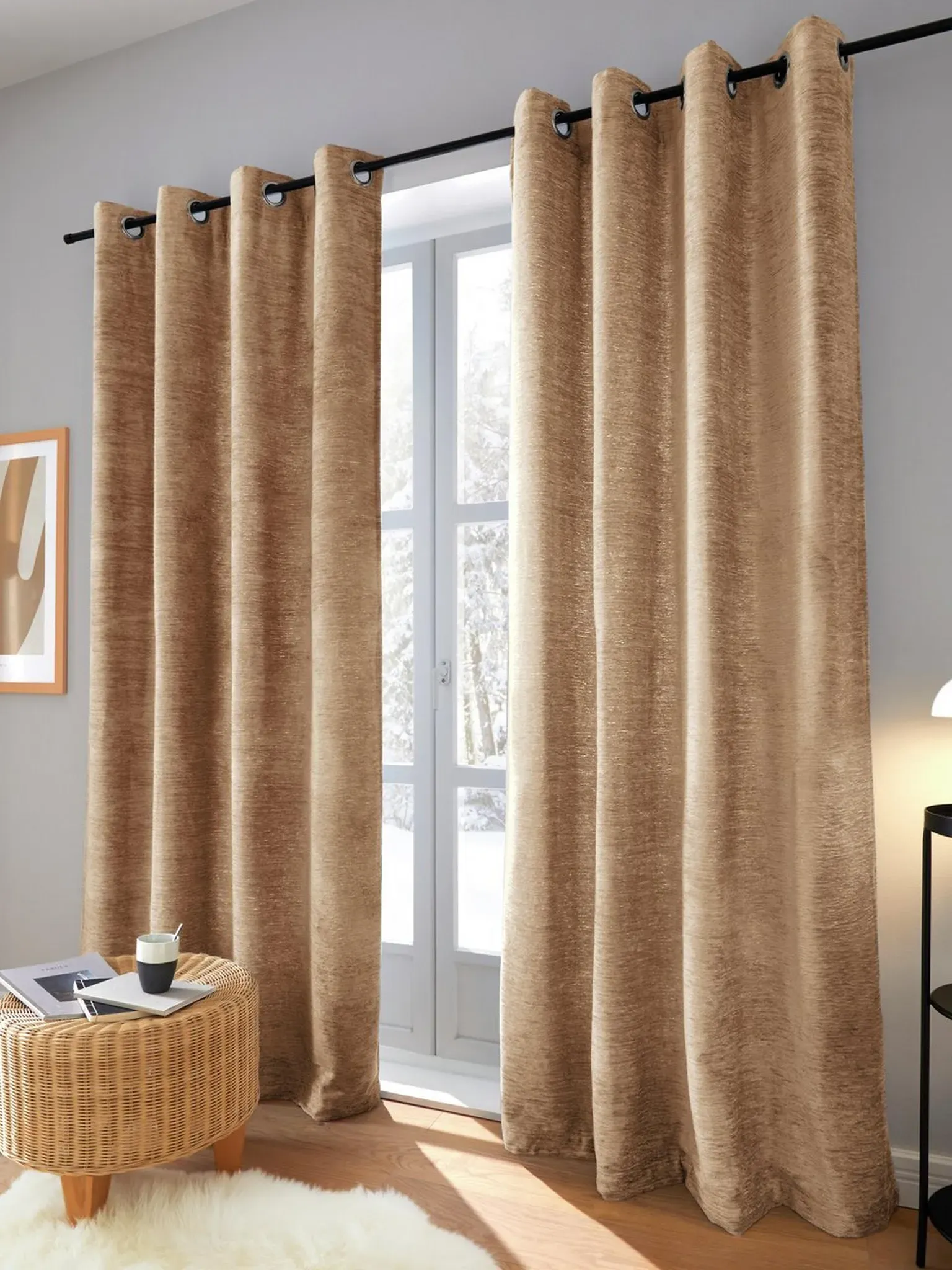 Thermo-Chenille-Vorhang Ösen Wirth beige