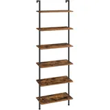 HOOBRO 6-stöckiges DIY Bücherregal, industrielles Leiterregal, Regal aus Spanplatten, vertikales Standregal, mit stabilisierendem Metallrahmen, für Heimbüro, Wohnzimmer, Dunkelbraun EBF65CJ01