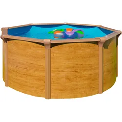 Rundpool KWAD "Green line Evolution", blau (wood, innenfarbe: blau), H:132cm Ø:360cm, Schwimmbecken, 3,6x1,32 wood Folie in blau, sand oder grau erhältlich