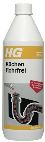 HG Küchen Rohrfrei, Wirksamer und natürlicher Abflussreiniger für die Küche, 1 Liter - Flasche