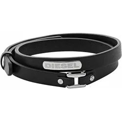 Armband DIESEL "Schmuck Edelstahl Lederarmband Wickelarmband STACKED", schwarz (edelstahlfarben, schwarz), Armbänder, Edelstahl-Leder, Edelstahl, Leder