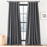 PONY DANCE Blickdichte Gardinen Leinenoptik Kräuselband Thermo Vorhänge Hitzeschutz 2er Set H 160 x B 140 cm Verdunklungsvorhänge Kurz Leinenoptik Vorhänge Schlafzimmer Blackout Curtains, Anthrazit