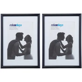 Relaxdays Bilderrahmen 2er Set, 13x18 cm, Passepartout 9x13 cm, Glasscheibe, Fotorahmen zum Stellen & Hinhängen, schwarz