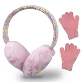 BORDEAG Kinder Plüsch Ohrenschützer, Winter Ohrenschütze, Warmes Ohrenwärmer, Verstellbarer Plüsch Earmuffs, Bequemer Weicher, für Den Winter Reiten, mit 1 Handschuhe - 15*17cm