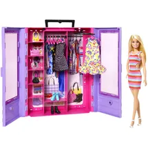 Barbie Ultimate Closet, Kleiderschrank mit über 15 Kleidern und Accessoires, Set zum Aufklappen, inkl. 1 Puppe, Geschenk für Kinder, Spielzeug ab 3 Jahre, HJL66