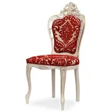 Casa Padrino Luxus Barock Esszimmer Stuhl mit elegantem Muster Rot / Weiß / Beige / Gold - Barockstil Küchen Stuhl - Prunkvolle Luxus Esszimmer Möbel im Barockstil - Barock Möbel