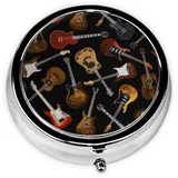 Pillendose, Gitarren, rund, 3 Fächer, Medizin, Pillen-Organizer, niedlicher Pillen-Organizer, tragbare Reise-Pillendose, Medizin, Vitamin, Lebertran, Aufbewahrungsbox, einzigartiger Geschenk-Organizer