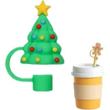 Weihnachts-Stroh-Abdeckkappe für Stanley-Tasse, Weihnachts-Stanley-Strohaufsatz, 8 mm, wiederverwendbar, niedliches Trinkhalm-Zubehör, Weihnachtsmann, Weihnachtsbaum, Silikon-Strohhalm-Abdeckungen