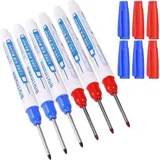 Pair 6 Stück Tieflochmarker, Zimmermannsmarker, 30 Mm Permanentmarker Mit Feiner Spitze, Permanent-filzstift Zum Markieren An Schwer Zugänglichen Stellen (blau Rot)