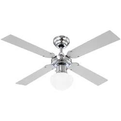 Deckenventilator mit Zugschalter Ventilator Sommer Winter Deckenventilator mit Beleuchtung, 3 Stufen Flügel wendbar, Metall Glas, 1x E27, D 105 cm
