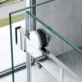 mai & mai U-form Duschkabine 90x150x90cm Rahmenlos Höhe:195cm 8mm Schiebetür Duschabtrennung ESG Nano Klarglas 4-punkt Halterung Duschwand Rav17-2uk - Transparent