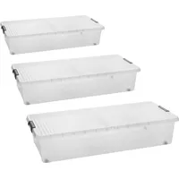 Centi Unterbett Aufbewahrungsbox mit Rollen geteilter Deckel, 32L, transparent,
