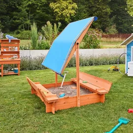 Home Deluxe Holzsandkasten Buddelkiste mit Dach Blau