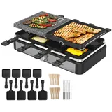 ZILAN Raclette Grill Raclette Party Grill für 8 Personen Mit kombinierter Grillfläche Naturgrillstein und Grillplatte 1.400 Watt Antihaftbeschichtet und