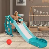 Fiqops Rutsche, Kinderrutsche 4-in-1 Faltbar,Kinder Fun Slide mit Basketballkorb,Rutsche Indoor ab 1 Jahr-3 Jahre,Kinder Rutsche Indoor und Outdoor,Baby Rutsche 145 x 38 x 67 cm,bis 35KG(Grün)