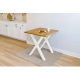 Esstisch 80x80 cm Baumkante Eichenholz massiv geölt X-Gestell weiß SALVADOR - Naturbelassen