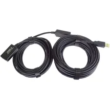 PremiumCord Aktives USB Verlängerungskabel mit Repeater 15m, USB-A Buchse auf Stecker, USB 2.0 High Speed Kabel, 2x Geschirmt, AWG20/28, Farbe schwarz, Länge 15m