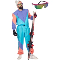 MIMIKRY 80er Jahre Retro Ski-Anzug Herren-Kostüm inkl. Brille Overall Einteiler Trash Bad Taste Apres Ski, Größe:50