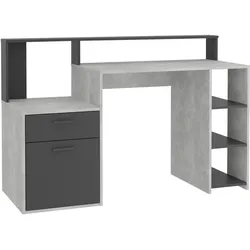 Regal-Schreibtisch FMD "Bolton", grau (betonoptik, anthrazit), B:138,5cm H:92cm T:53,5cm, Tische, mit 3 offenen Fächern