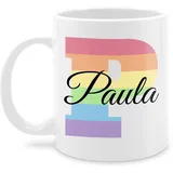 Tasse Tassen 325ml - Anfangsbuchstabe Name - One Love Liebe Rainbow Regenbogen LGBTQ Gay Pride Regenbogenfarben LGBT mit Namen - 325 ml - Weiß - buchstabentasse buchstaben häferl