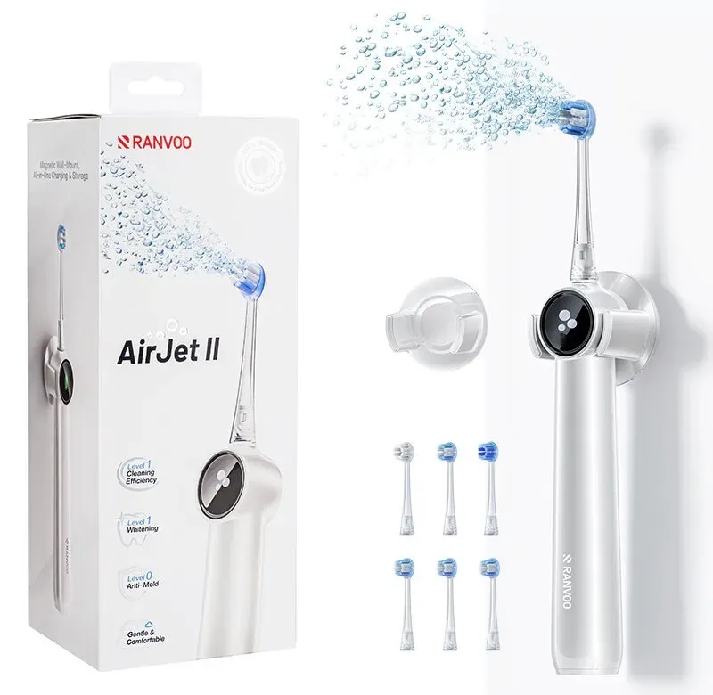 RANVOO AirJet II [New-Gen Jet Clean | Max Zahnsteinentfernung] Elektrische Zahnbürste, MAX Plaque-Entfernung, Zahnaufhellung & Schutz für empfindliches Zahnfleisch, Bis zu 60 Tage Akkulaufzeit, Magnetische induktive Aufladung, Limitierte Startangebot Extra 3 kostenlose Ersatzbürstenköpfe, 3 Original + 3 Bonus, 6 Bürstenköpfe insgesamt für 18 Monate tägliche Nutzung, Elfenbeinweiß