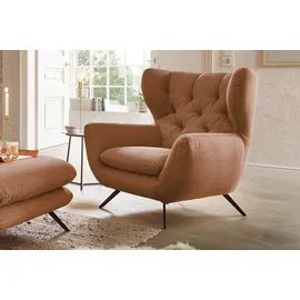 KAWOLA Hochlehnsessel CHARME Cord 72 x 100 x 80 cm Braun mit Hockerbank
