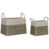 Home ESPRIT Körbchen-Set, Weiß, Schwarz, Natur, Seegras, Boho, 44 x 25 x 38 cm, 2 Stück