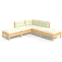 vidaXL 5-tlg. Garten-Lounge-Set mit Creme Kissen Kiefernholz