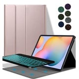 YGoal Tastatur Hülle für Galaxy Tab A7, QWERTZ Layout Ultra-Dünn Hülle mit 7 Farben Hintergrundbeleuchtung Abnehmbarer Deutsches Tastatur für Samsung Galaxy Tab A7 10.4 2020 SM-T500, Roségold