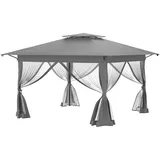HENGMEI Gartenpavillon Pavillon 4x4m Partyzelt Doppelstöckige Schutzabdeckung Metall Pop-Up Faltpavillon mit 4 Moskitonetz Seitenteilen Hinterhof Gazebo Pergola für Party, Marktstand (Grau)