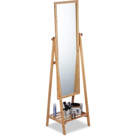Relaxdays Relaxdays, Standspiegel Bambus, schwenkbarer Spiegel, Ankleidespiegel mit Ablage, zum Stellen, HBT: 160x40x36 cm,