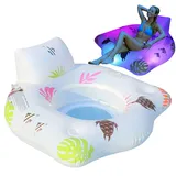 Renopfect Pool Aufblasbarer Ring 120Cm Aufblasbarer Schwimmring Pool Mit Lichtern & Getränkehalter Wasserhängematte Pool Schwimmrohr Luftmatratze, Schwimmbett Pool, Wasser Aufblasbarer Schwimmreifen