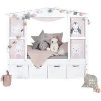 TICAA Hausbett Mini mit Bettkasten "Amelie" Kiefer Weiß