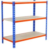 Proregal Schwerlastregal Small Muli HxBxT 100 x 90 x 50 cm 3 Fachböden Fachlast 150 kg Blau-Orange