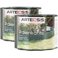 ARTECSIS 2X Rasenkante aus Kunststoff, 9 m x 10cm, Grün, gewellt, Umrandung für Beete, Beeteinfassung, Rasenbegrenzung