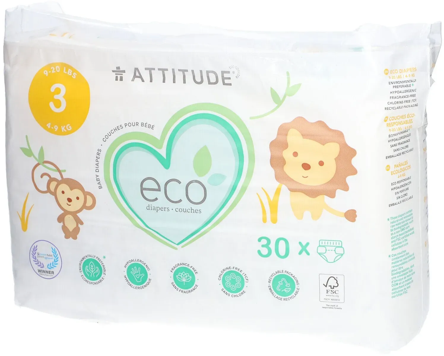 Attitude Öko-Baby-Windeln Größe 3 4-9 kg