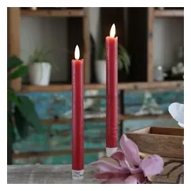 MARELIDA LED Stabkerzen Tafelkerzen Spitzkerzen rustikal 24,5cm rot 2St