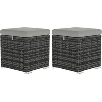 Outsunny Set aus 2 Hockern mit Stauraum aus PE-Rattan, Garten-Fußhocker mit abnehmbaren Kissen, Pouf 40 x 40 x 41 cm, Hellgrau   Aosom